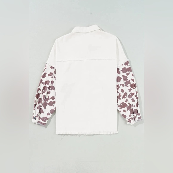 Raw Hem Animal Print Long Sleeve Denim Jacket - Picture 4 of 7